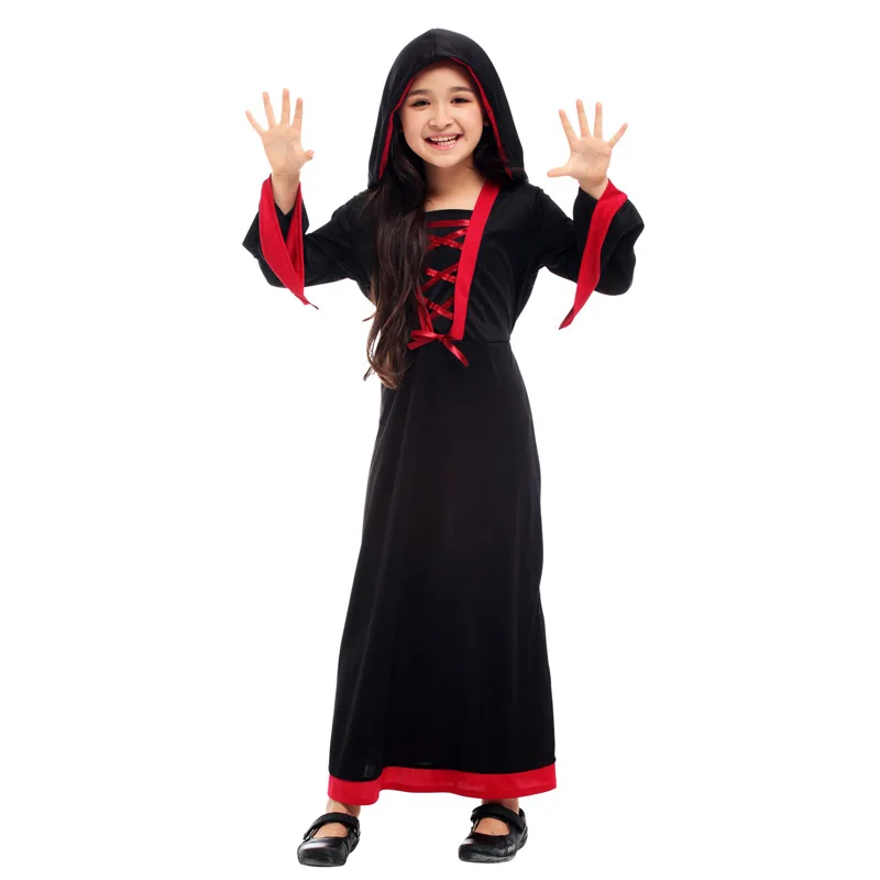 키즈 소녀 고딕 뱀파이어 의상 새해 할로윈 크리스마스 카니발 부활절 COS 멋진 드레스 어린이 마녀 코스프레 옷