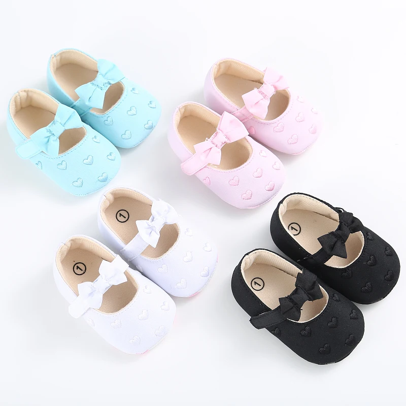 Zapatos de princesa de otoño/primavera para bebés, zapatos para bebés pequeños, zapatos con lazo de corazón para recién nacidos, zapatos para primeros pasos de 0-18 meses BS27