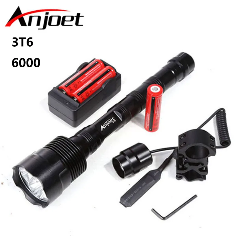 

Anjoet 6000Lm Powerful XML 3xT6 LED Tactical Flashlight 3X 18650 Lantern Torch Llight+Battery+Charger+Remote Switch+ Holder