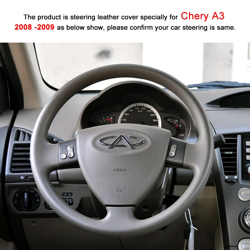 Yuji-Hong Artificial Leather Car Steering wheel Covers for Chery A3 2008 2009 Hand-stitched Steering Cover