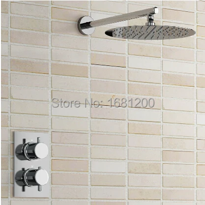 

Ультратонкие круглые термостатические душевые наборы 12 дюймов, односторонняя ванная комната, скрытая установка