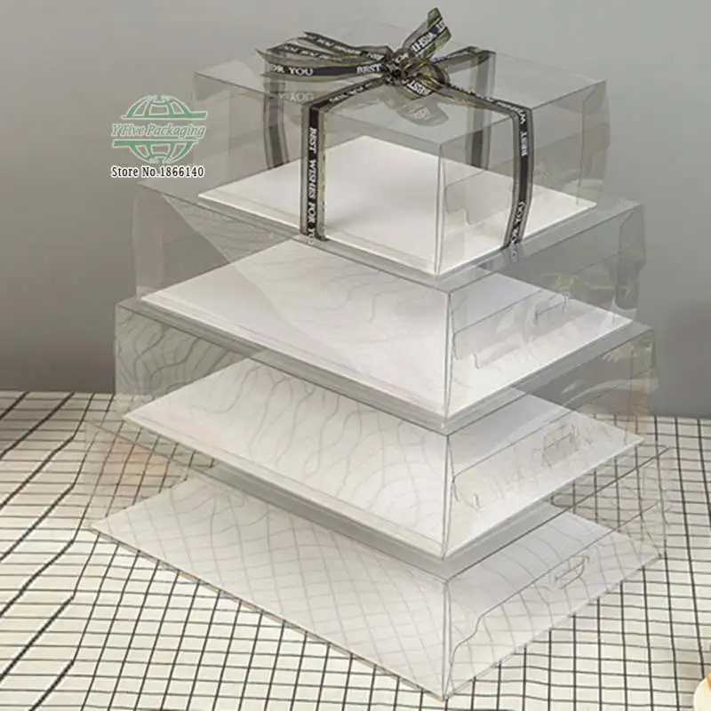 6-12 inches big size plastic cake box Rectangle Simple Transparent Birthday party cake gaine Gift Boxes 20pcs\lot Free shipping