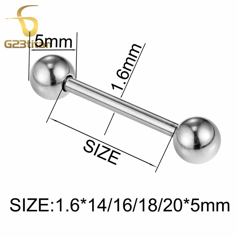 12-20mm Hypoallergenic Tongue Rings 5mm Ball 14G Titanium Straight Barbell Ear Cartilage Lobe Tongue Piercing Body Jewelry