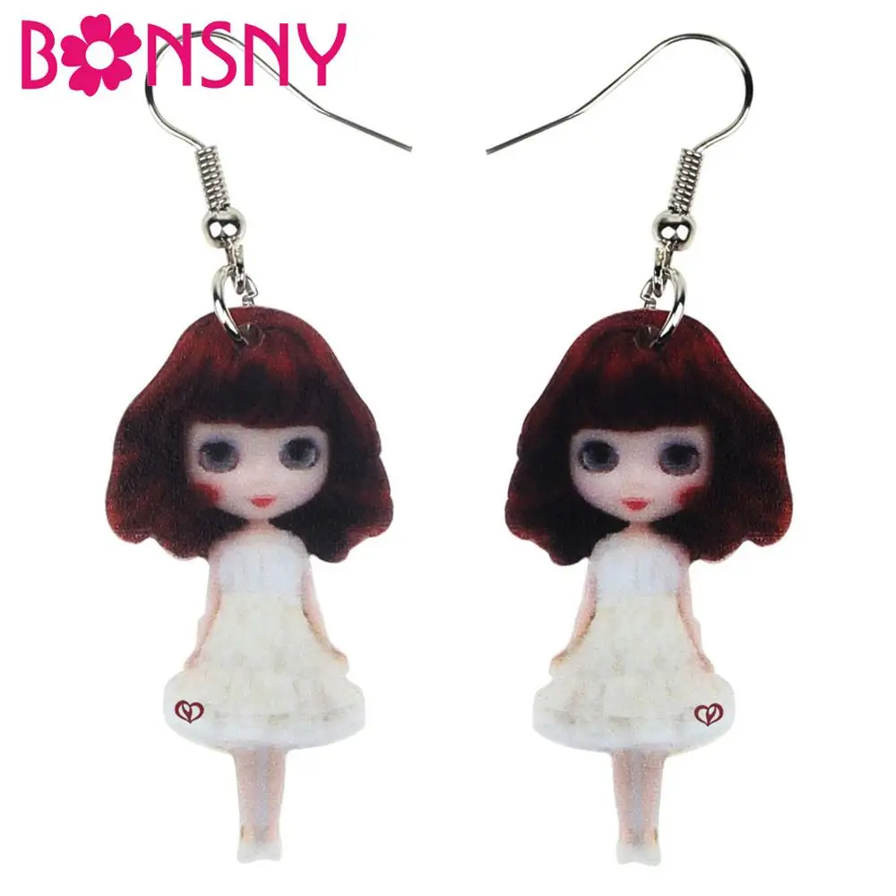 

Bonsny Acrylic Fashion White Skirt Girls Earrings Big Long Dangle Drop Hipster Jewelry for Women Ladies Teens Gift Decoration