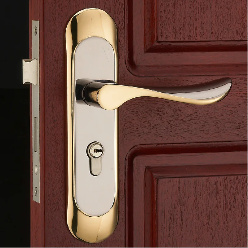 Stainless steel double bolt locks European simple bedroom wooden door handle locks Study room mute locks Zinc alloy indoor locks