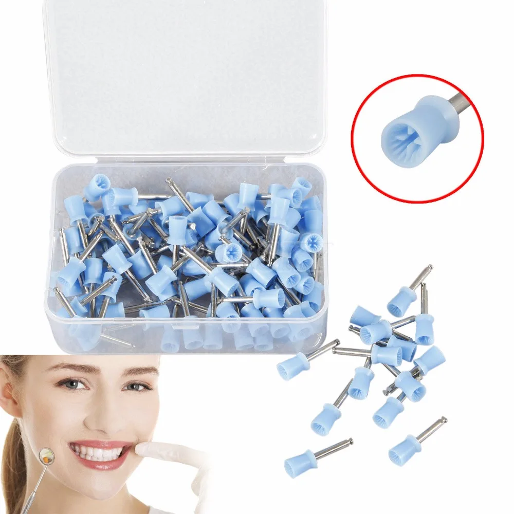 100 Dental Prophy Polish Polishing Cups Brushes Webbed Latch Type Rubber Blue