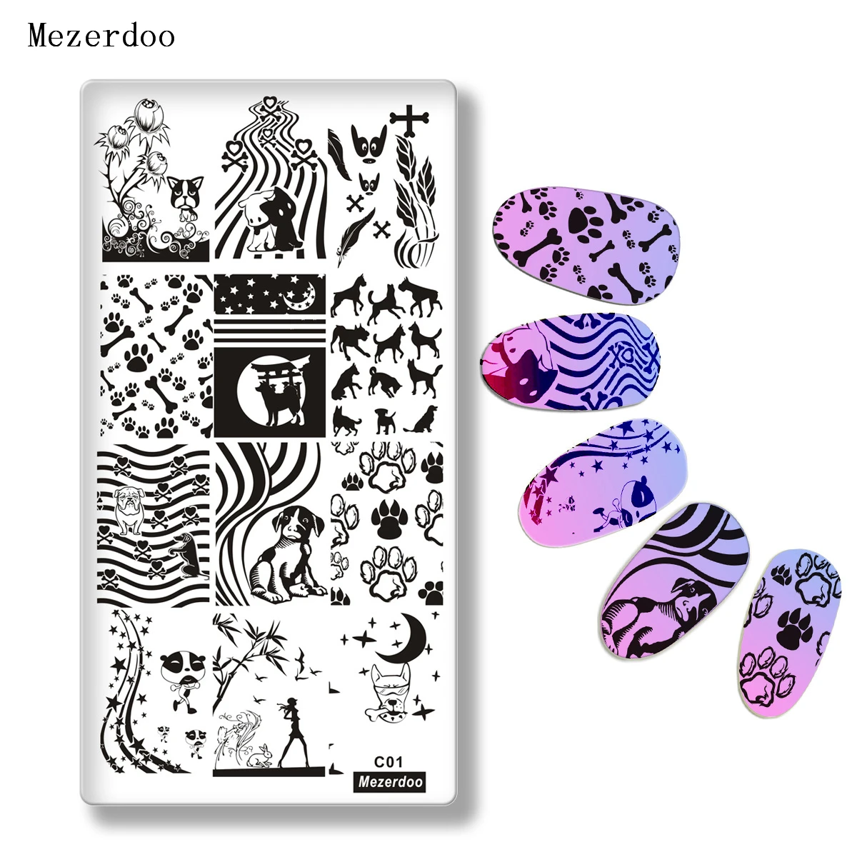 1Pcs Nail Stamping Plate Nail Art Stamping Image Plate Cute Dog Patterns DIY Stamp Template Nail Stencil Tool Kits C01