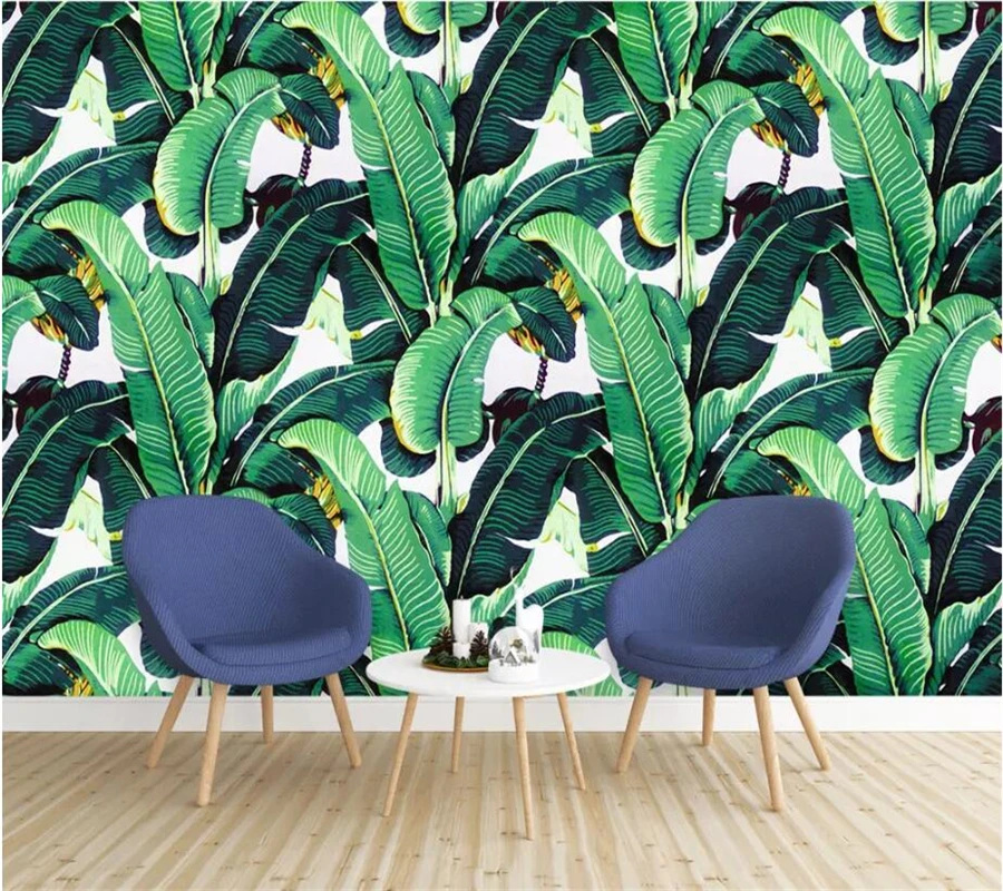 beibehang Custom wallpaper 3d photo murals European retro hand-painted rainforest plants banana leaves garden mural 3d wallpaper