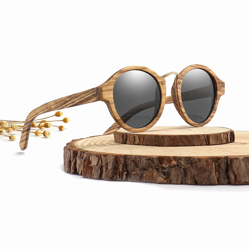 2020 New Brand Zebra Wood Sunglasses For Men Women Retro Round Sun Glasses Polarized Lens UV400 with Case