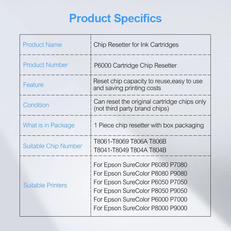 T8041 Cartridge Chip Resetter For Epson SureColor P6080 P6050 P7050 P8050 P9050 P6000 P7000 P8000 P9000 Cartridge Chip European