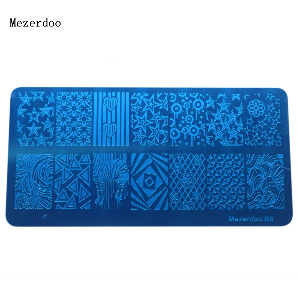 Mezerdoo Star Rose Patterns Rectangle Stamping Plate Space Star Moon Manicure DIY Nail Art Stamp Template B8