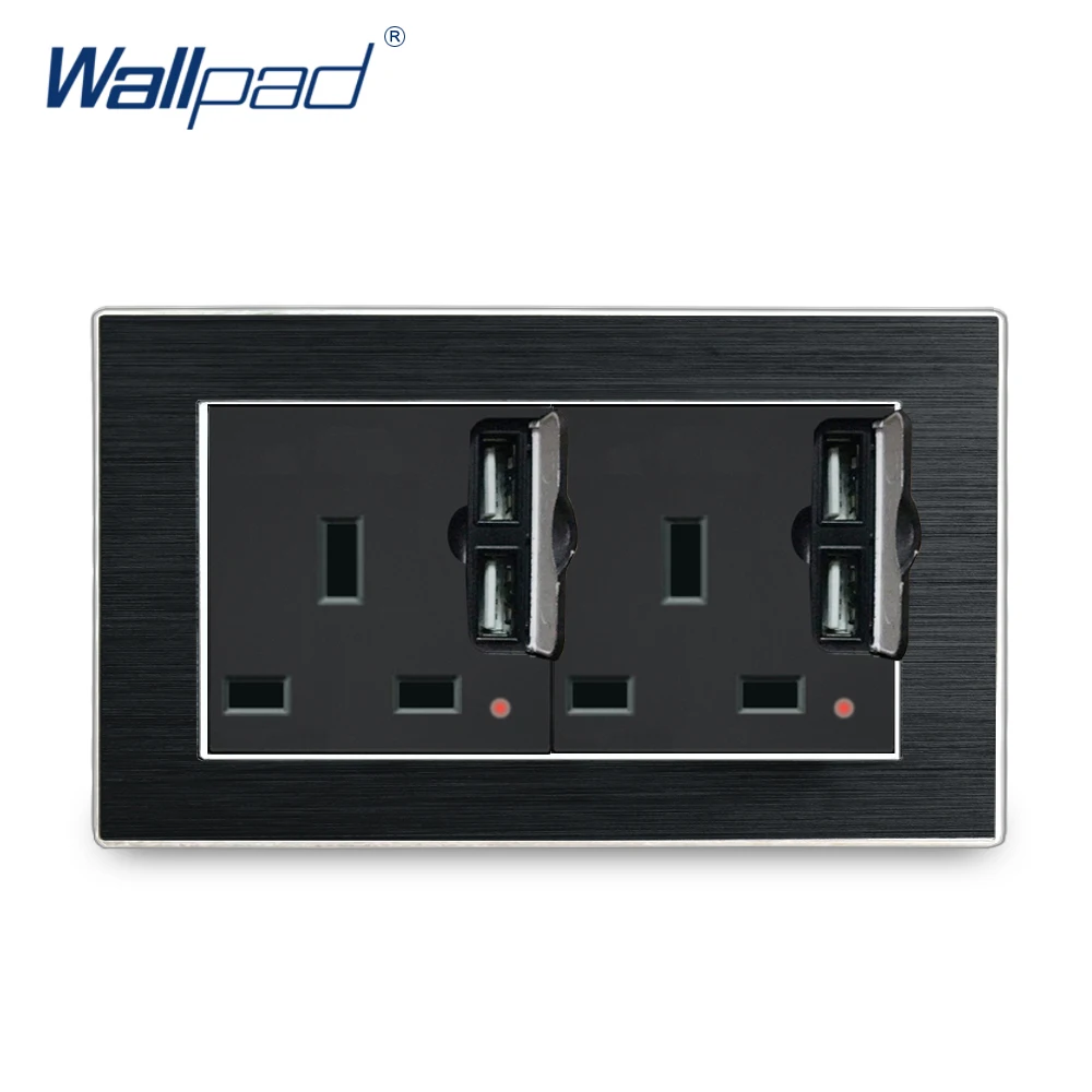 

Double UK Socket Wallpad Luxury Satin Metal Panel 146*86mm Double 13A UK Socket with 4 USB Charging Ports with LED Indicator