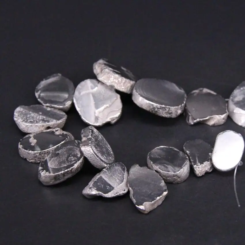 Approx26PCS/strand Top Drilled Silvers Titanium Raw Agates Freeform Slab Slice Bead,Gem Stone Nugget Pendants For Jewelry Making