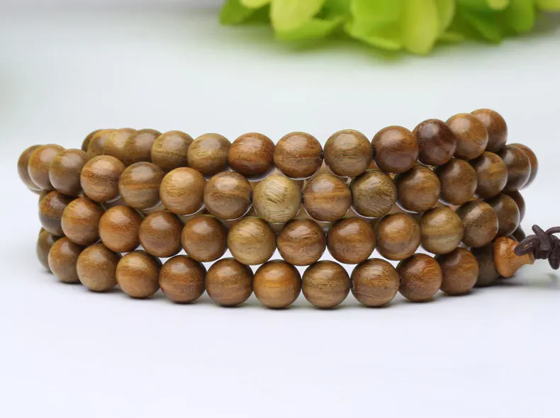 Natural Green Sandalwood Beads 0.8 0.6cm 108 Buddha Bracelets For Women Men Long Bangle Religion Buddha Gift Zen Jewelry