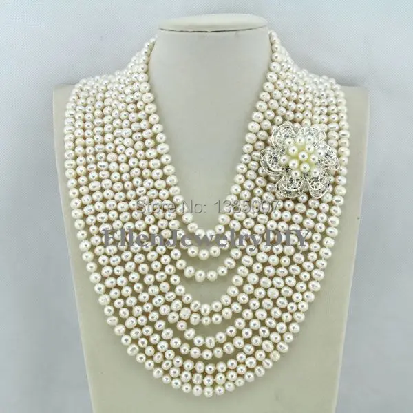 High Quality AAA 10 Rows 7-8MM Freshwater Pearl Necklace Bridal Wedding Pearl Jewelry     W7192