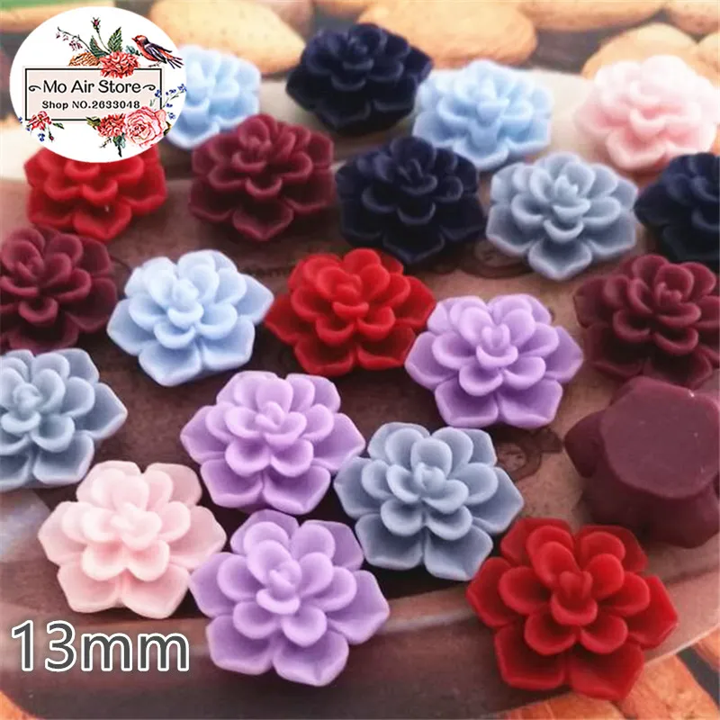 50pcs 13mm vintage Mixed Color flower resin flatback cabochon DIY jewelry/phone decoration No Hole