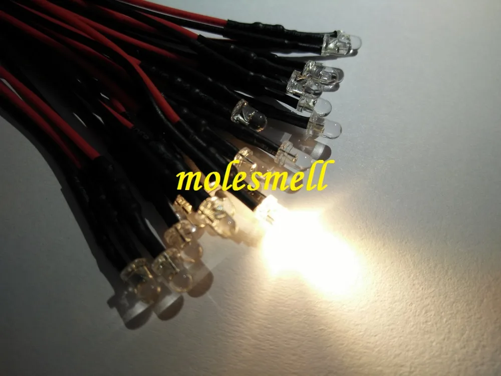 

1000pcs 3mm 12v warm White water clear round LED Lamp Light Set Pre-Wired 3mm 12V DC Wired