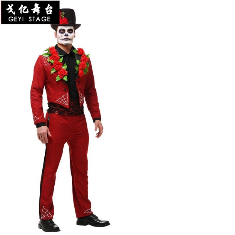 Volwassen Vrouwen Halloween Dag Dode Kostuum Dames Bridal Lange Mouwen Zwarte Schedel Skelet Joker Cosplay Jurk Plus Voor Mannen