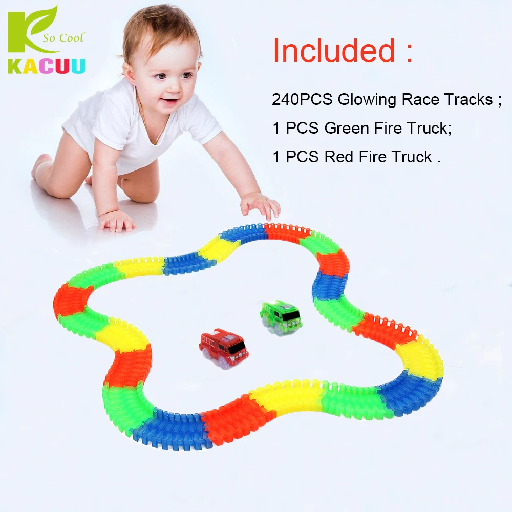 Magical 240pcs Tracks +2 Cars Glow in the dark Big Size 7.5CM Girls Boys Plastic Racing Track Toys For Children Kids Gifts