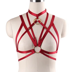 90s Punk Gothic Big O-ring Red Body Harness Belt Adjustable harness Strappy Tops Cage Bra Bodysuit Crop Top Bondage Harness belt