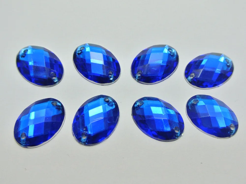 100 Royal blue Flatback Acrylic Oval Sewing Rhinestone Button 13X18mm Sew on bead