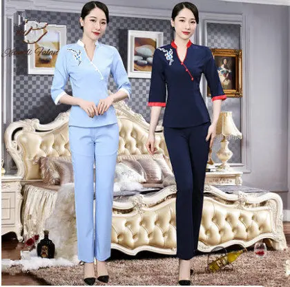 

2018 Autumn/Winter New Beauty Salon Uniforms Womens Club Workwear SPA Technician Clothing Set (Blouse+Pants)