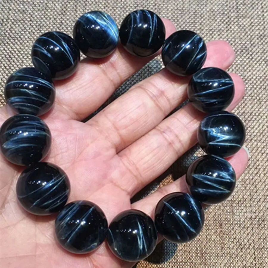 Natural Blue Tiger\'s Tiger Eye Hawk Eye Round Beads Bracelet 18mm 16mm 14mm 12mm Crystal Stretch For Man Women Men AAAAAAA