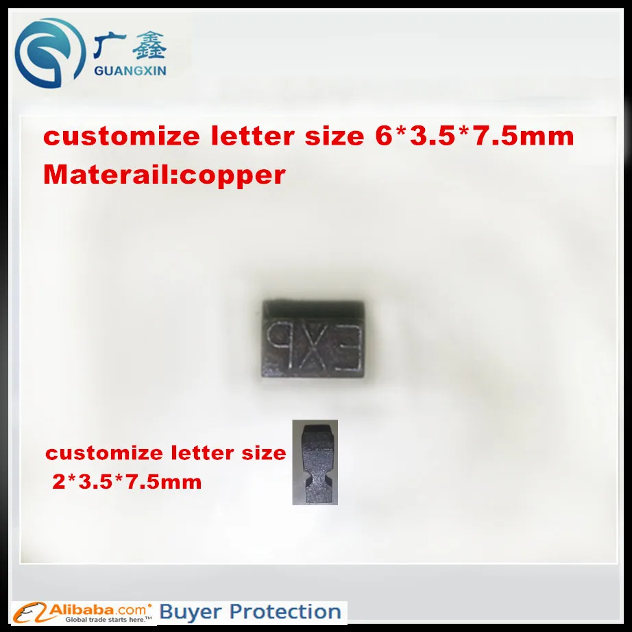 Customize 2*3.5*7.5MM T type hot stamping letters coder letters and 6*3.5*7.5mm T type EXP block hot stamping copper letters