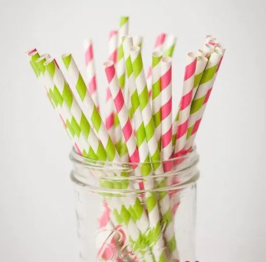 Mixed Striped and Polka Dot Drinking Paper Straws,striped paper party straws Vintage, Retro paper