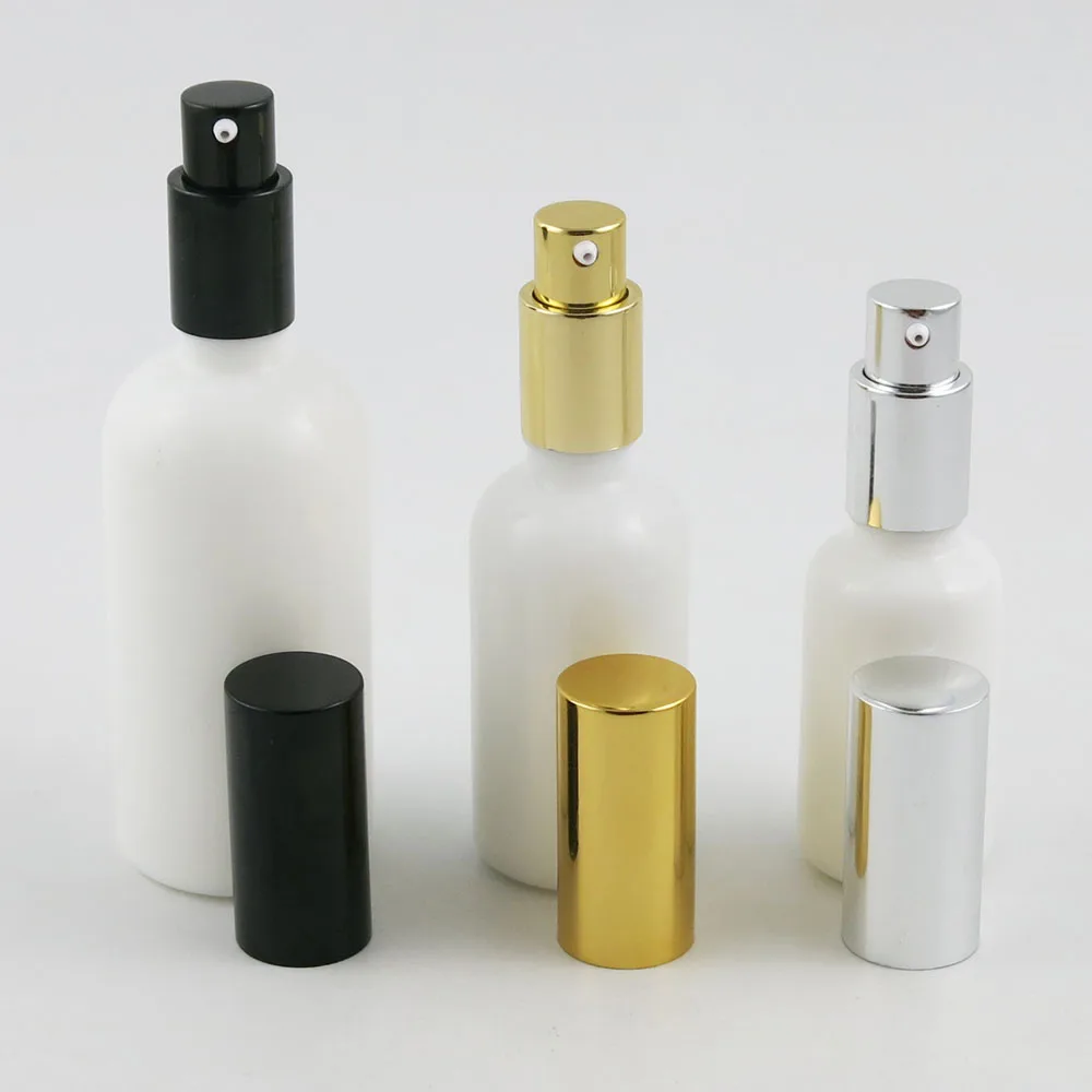 12pcs x Refillable Natural White Cream Glass Shampoo Bottle 30ML 50ML 100ML  1OZ Cream Glass Bottle With Pump