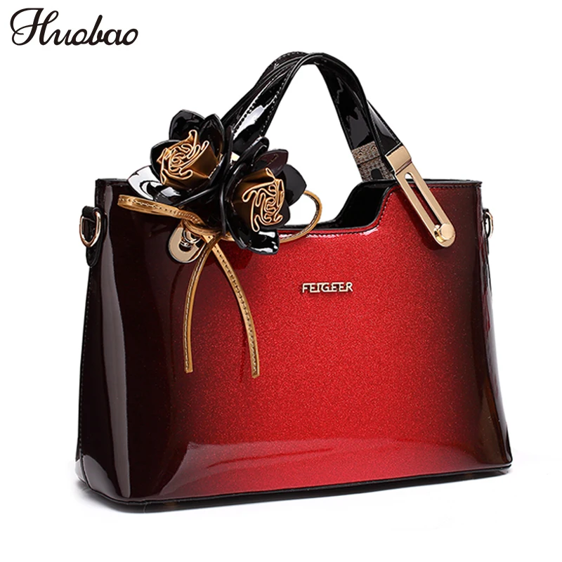 New Patent Leather Handbags Designer High Quality Women Messenger Bag Luxury Ladies Shoulder Bag Fashion Flowers Tote