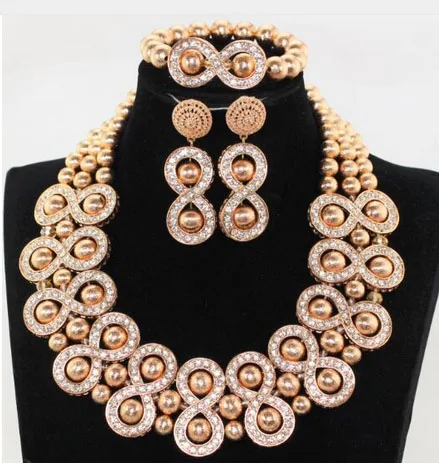 Trendy Copper Gold Wedding Necklace Set Fashion Chunky Women Costume Jewelry Set Indian Bridal Jewelry Set Birthday Gift ABH584