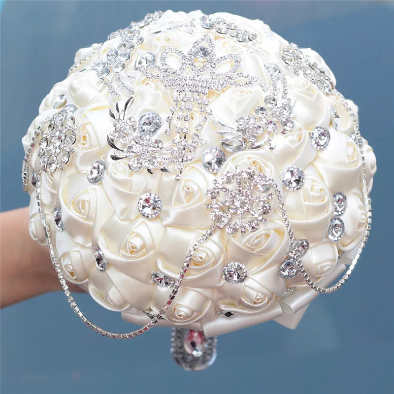 WifeLai-A Prom Superb Ivory Rose Diamonds Tassels Stitch Wedding Bouquet Bridal Mariage Brooch Bouquet Flowers In Stock W2218-26