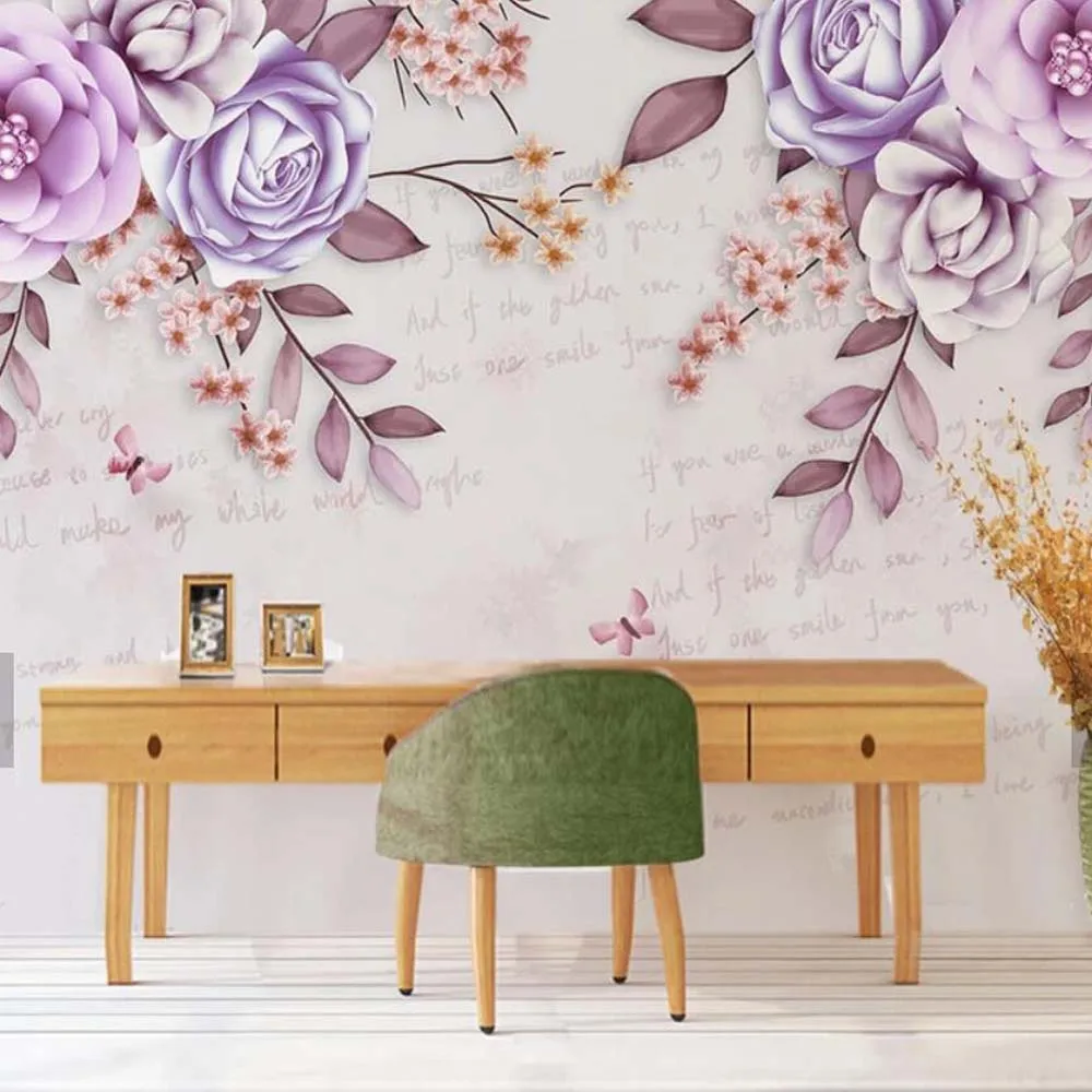 

Purple Flower Tree Leaf Butterfly 3D Photo Wallpaper Mural for Living Room Sofa TV Backplash Hand Painted Paper Rolls