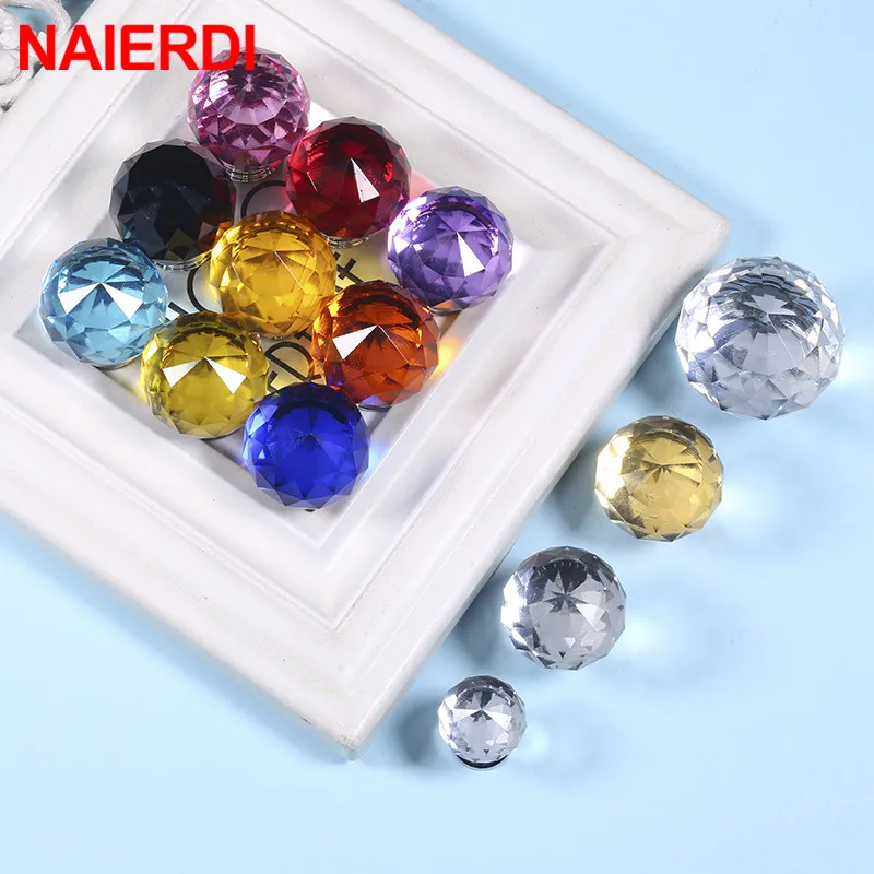 NAIERDI Kleurrijke Crystal Glass Knoppen Kast Handgrepen Crystal Ball Kast Pulls Drawer Knoppen Keuken Meubels Handvat