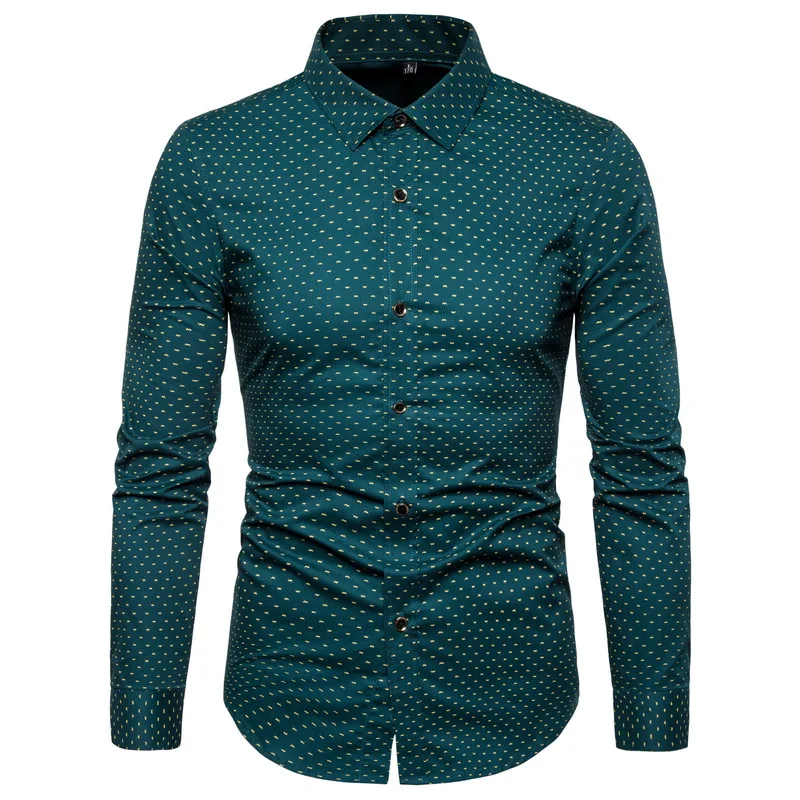 New Autumn Fashion Brand Men Clothes Slim Fit Men Long Sleeve Shirt Men Polka Dot Casual Men Shirt Social Plus Size M-5XL