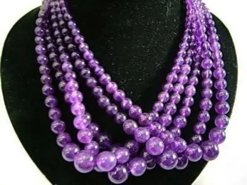 

Fashion charming wholesale 5strands natural purple jades chalcedony 6-14mm round beads chain strand necklace for women 18"BV246