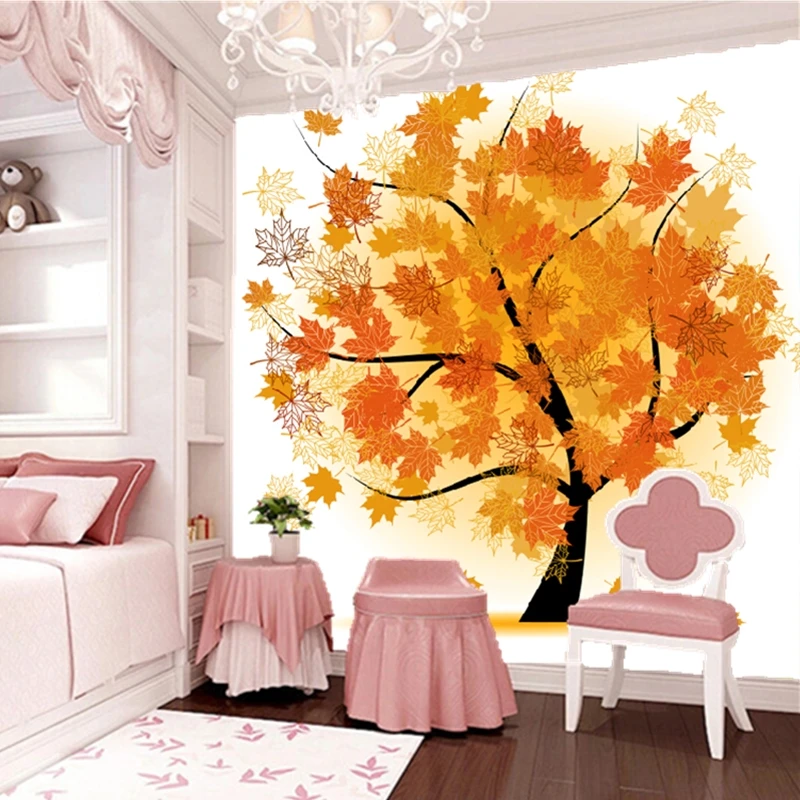 

Custom papel de parede infantil, autumn maple trees for children room living room TV backdrop waterproof wallpaper