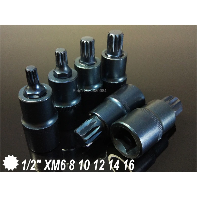 6 Kích Cỡ Tua Vít Đầu Torx Bit 1/2 "Ổ Cắm Adapter Máy/Xe Hơi 12 Điểm Spline Tua Vít Bit 55 Mm công Suất Dụng Cụ Cầm Tay XM6-16 (Mm)