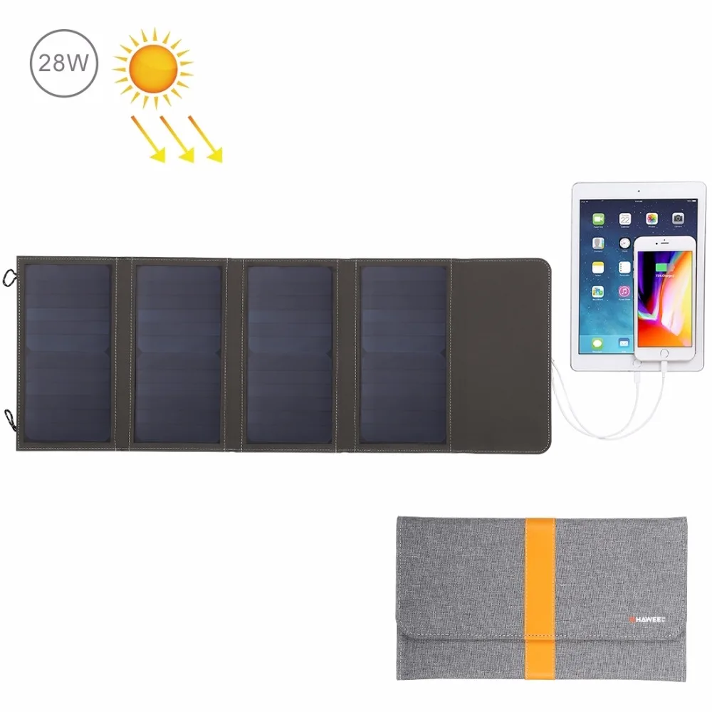 

HAWEEL 28W 21W 14W Foldable Solar Panel Charger with 5V 2.9A / 5V 2.1A Max Dual USB Ports