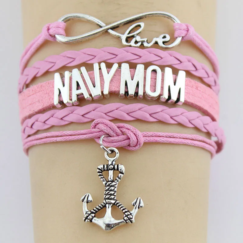 10PC/Lot Infinity Love Army/Navy Mom Marines Heart Anchor Charm Wrap Bracelet Leather Custom Gifts Women & Men Bracelets Jewelry