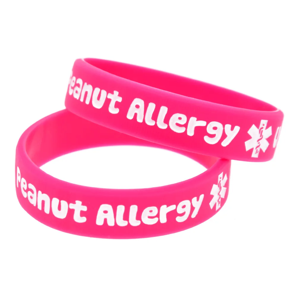 

50 Pcs Peanut Allergy Call 911 Silicone Rubber Bracelet for Outdoor or School Kids Size