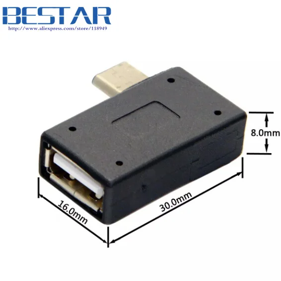 USB-C Type C to USB 2.0 Female OTG Adapter Connector Right & Left Angled 90 Degree for Macbook & Chromebook