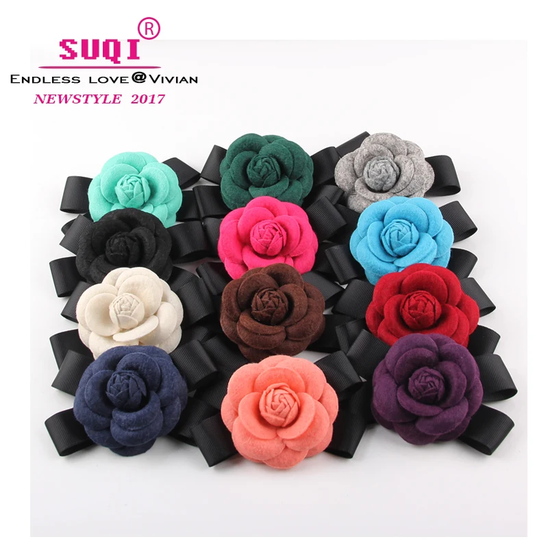 Vintage Charms Women Quality Faux Wool Fabric Camellia Flower Bow Brooches Handmade Costume Accessories Big Brooches