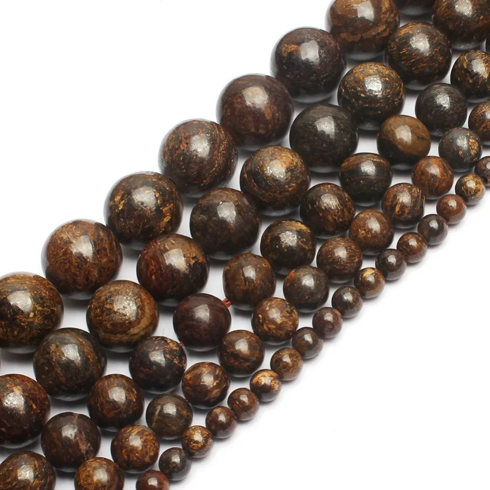 wholesale 4.6.8.10. 12mm  Natural Bronzite Round stone Beads 15.5\