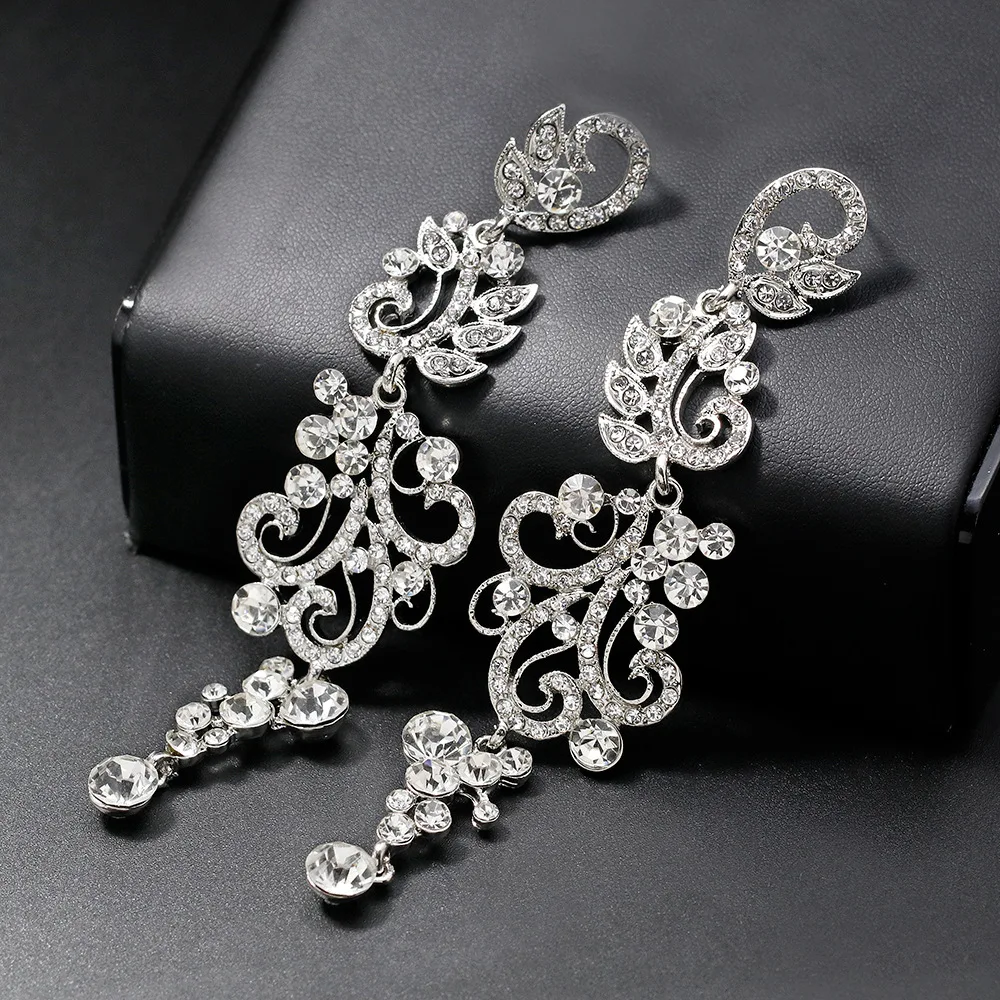 TREAZY 2019 New Silver Color Crystal Long Dangle Earrings for Women Wedding Drop Earings Bridal Brincos Fashion Jewelry Gifts