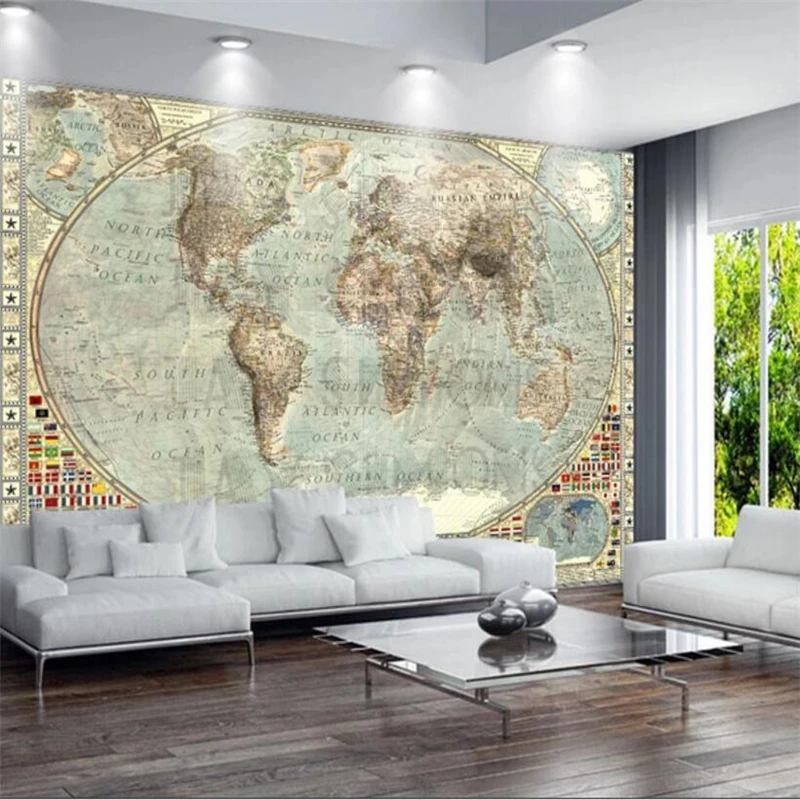 

wellyu Retro vintage world map TV background wall custom large mural green silk cloth wallpaper papel de parede para quarto