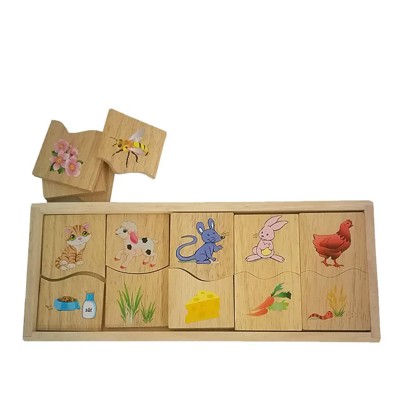 Animal Domino pairing wooden jigsaw children's early education puzzle toy teaching aids food pairing toys