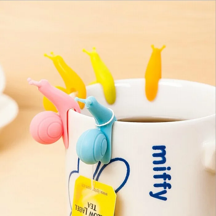 5 pcs/Set Cute Snail Shape Tea Bag Clip Cup Mug Tea Infusers Strainer Clips Party Decor Random Color Silicone Tea Bag Holder