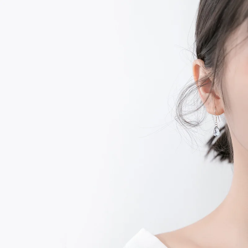 TOYOOSKY 925 Sterling Silver Dangle Earrings Jewelry Water Drop Shape Blue  Opal Natural Stone Pendants Drop Earrings for Women